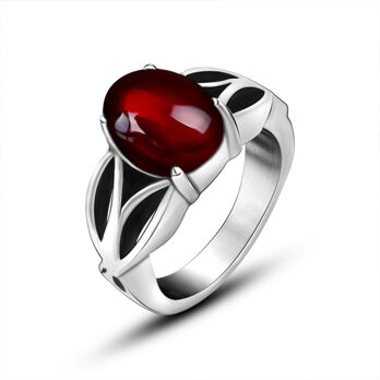 SA665R, Fingerring aus Edelstahl, poliert, mit rotem Stein