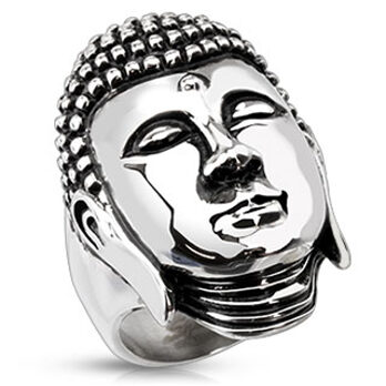 R-H3919, Fingerring aus Edelstahl, poliert, mit meditierendem Buddha