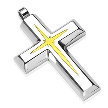 SSPL-4871G, Anhänger, poliert, mit Kreuz und goldenem Stern