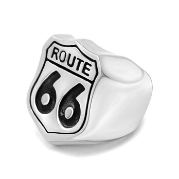 SA783, Fingerring aus Edelstahl, poliert, mit Schriftzug "Route 66"
